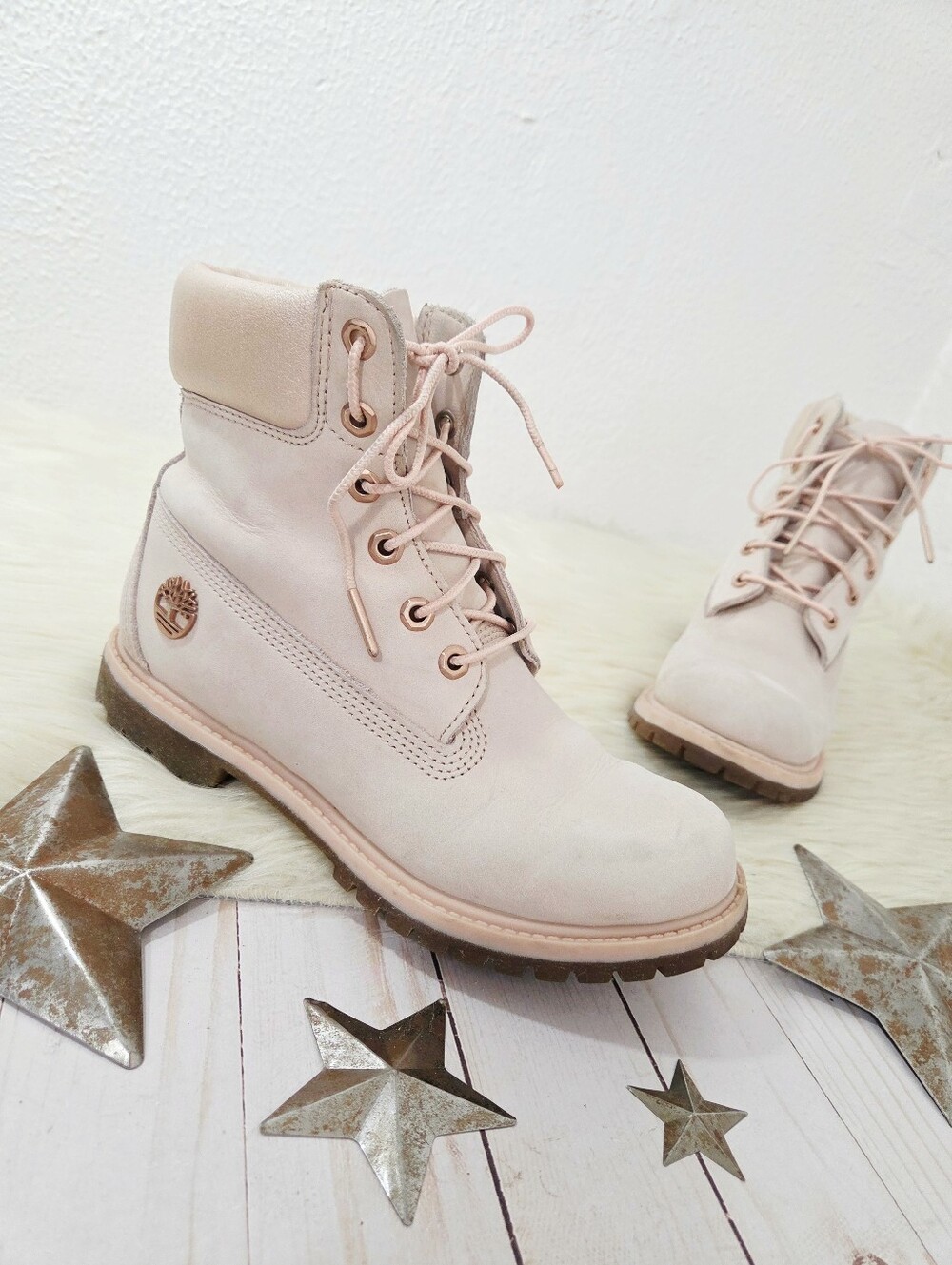 Timberland 6-Inch Premium Waterproof Boots Rose Gold blush Pink women's 7.5 FLAW